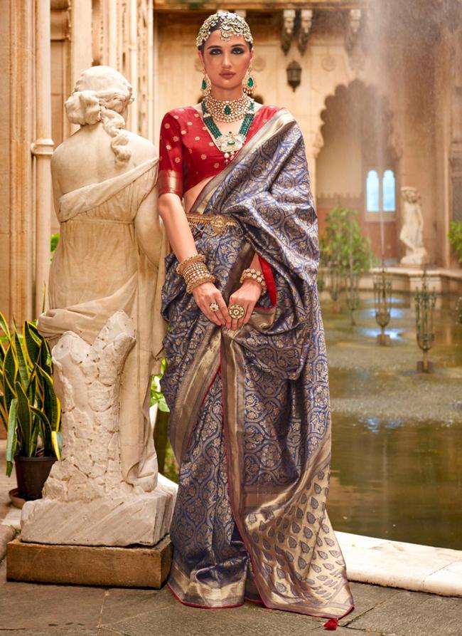 Silk Blue Wedding Wear Weaving Saree